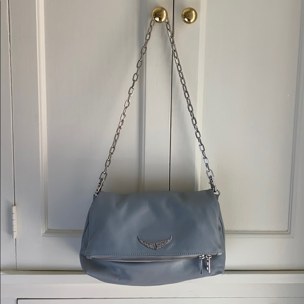 Zadig & Voltaire Rocky Baby Blue/Grey Leather Bag.Many compartments w zippers